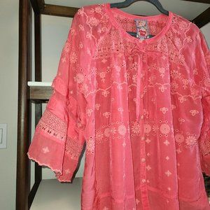 Johnny Was, Medium, 3/4 sleeves, Pheasant, coral, orange, Spring, Summer, Blouse